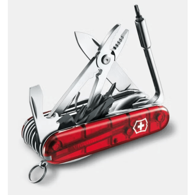 1.7775.T - Navaja Multifunción Cyber Tool L / 39 Herramientas Profesionales / Para Técnicos Digitales / Llave Tuercas Tecnológica / Dados Hexagonales D-SUB / Set Bits Phillips-Torx-Hex / ABS-Cellidor Rojo / Fabricación Suiza