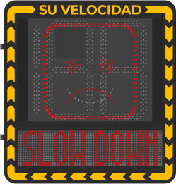 YJP7681-188-NR - Display LED para Control de Velocidad / Alcance Visual 100 m (328 ft) / Indicación por Código de Colores / IP66 / Wi-Fi y Ethernet / Radar Compatible