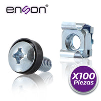 Enson Kit de Tornillos y Tuercas Enjauladas ENS-RT100, 100 Pzas, Compatible con Racks