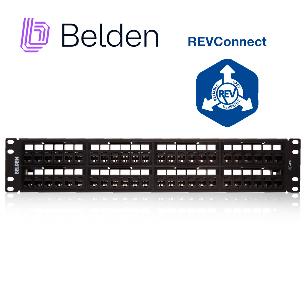 Belden Patch Panel Revconnect CAT6+ RV6PPF2U48BK, 48 Puertos, 2U, Precargado