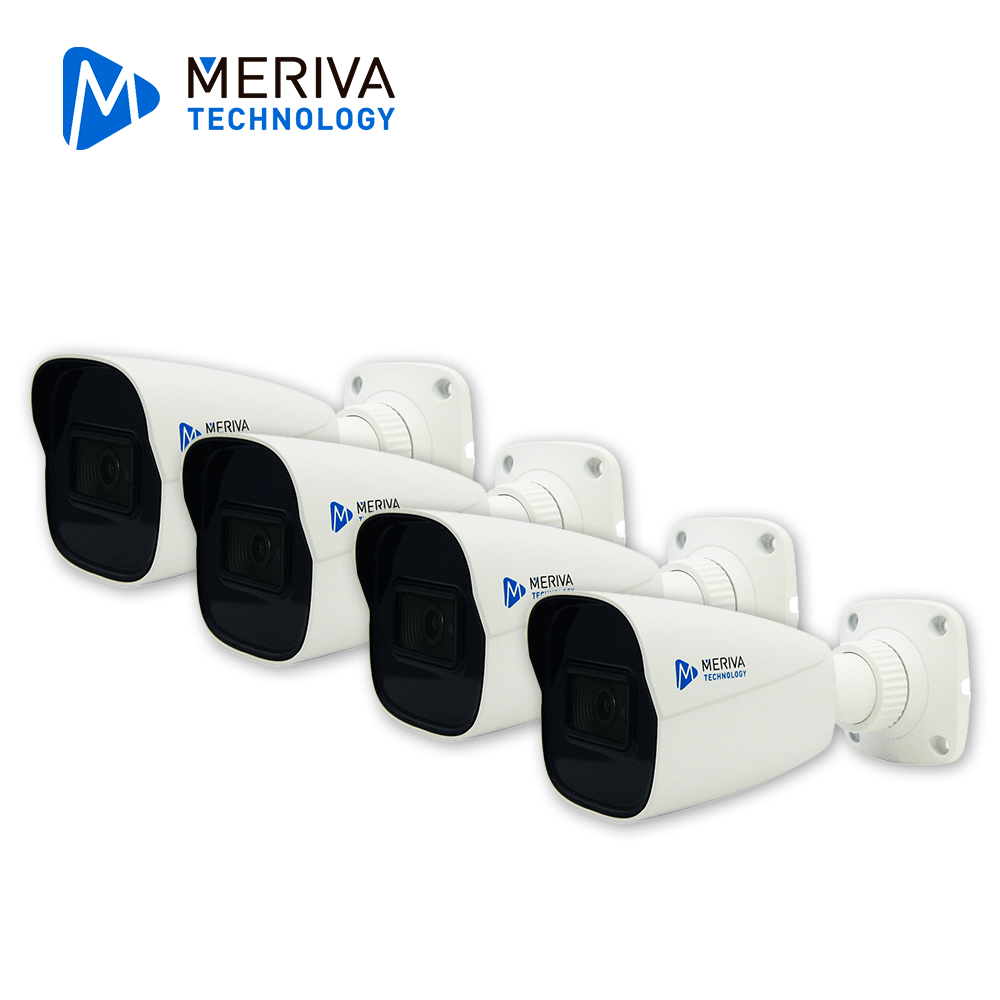 Meriva Technology KIT Bullet 4K, 4 Cámaras AHD 8MP, Lente Fijo 3.6mm, PoE