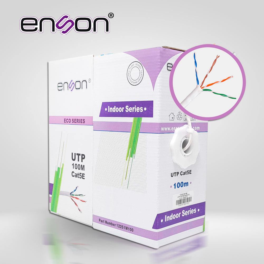 Enson Cable UTP Cat5e 12251W100, 24AWG, 100M, PVC Blanco, Uso Interior