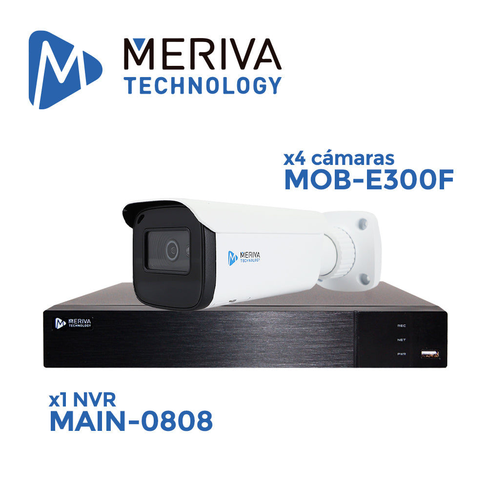 Meriva Technology Kit Reconocimiento Facial MFACIALKIT, 4 Cámaras IP 2MP, NVR 8CH 8MP PoE