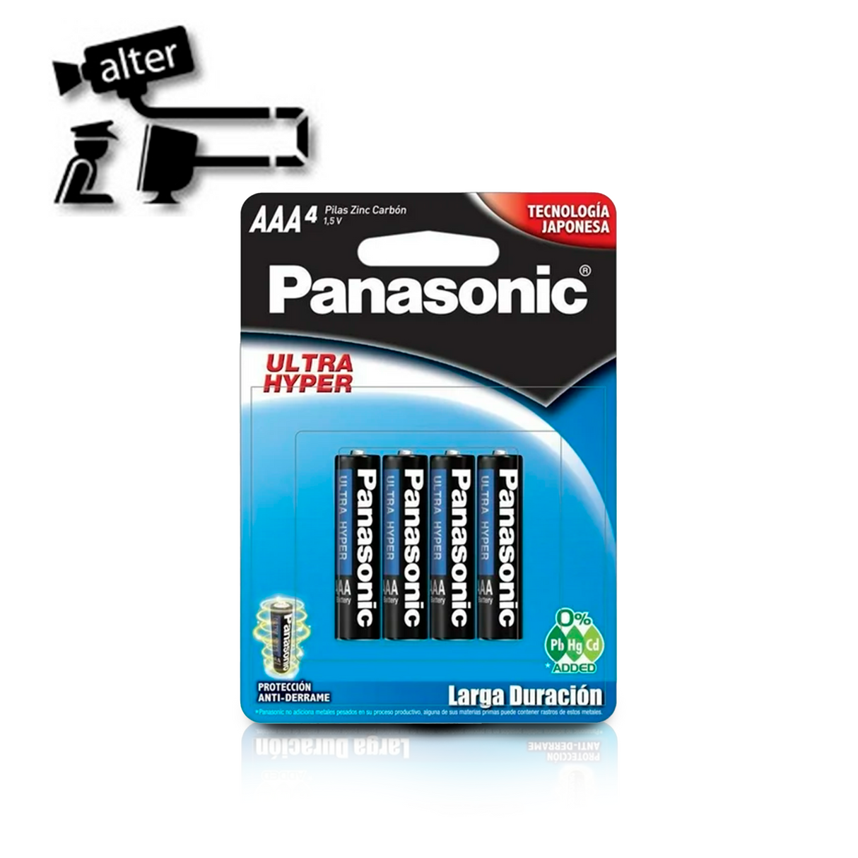 Alter Batería Zinc Carbon AAA 1.5V, Paquete de 4 Unidades, Ideal para Controles Remotos