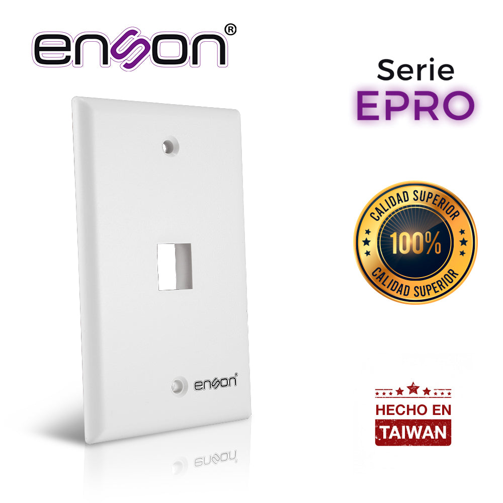 Enson Placa de Pared EPRO-FP10, 1 Puerto RJ45, Color Blanco, Plástico ABS