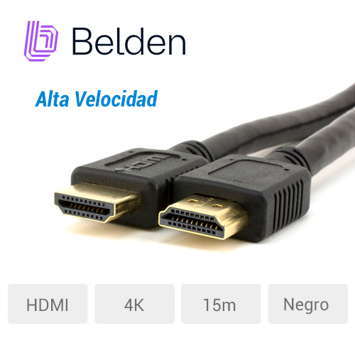 Belden Cable Video HDMI HDE015MB Alta Velocidad, 4K, 15 M, Negro