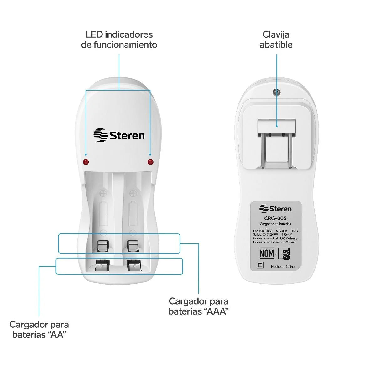 Cargador De Pilas Steren Para Aa/Aaa Led Incluye 2 Pilas Aaa FullOffice.com