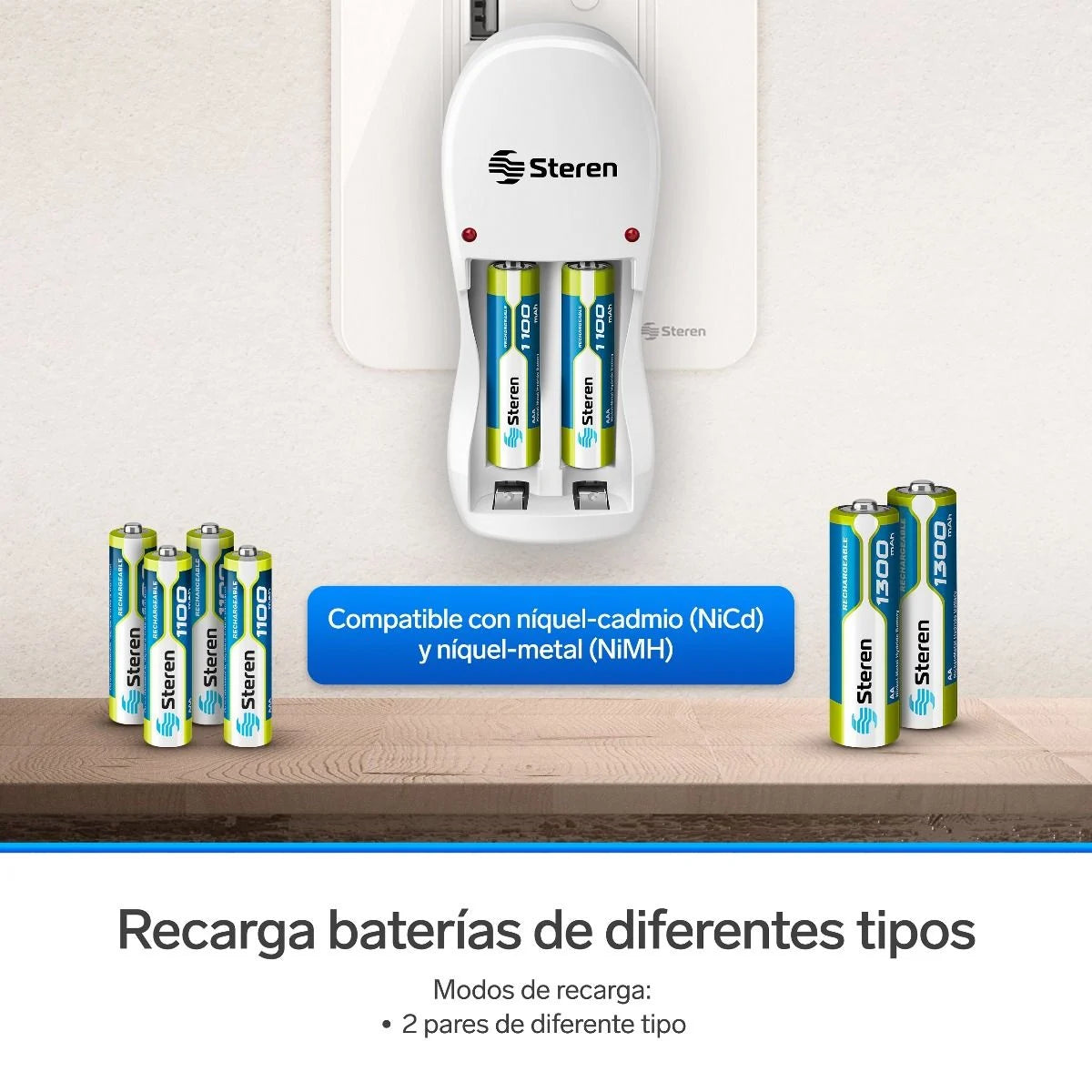 Cargador De Pilas Steren Para Aa/Aaa Led Incluye 2 Pilas Aaa FullOffice.com