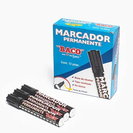 Marcador Baco Permanente Tubo Aluminio Negro C/12 - Mr001 FullOffice.com