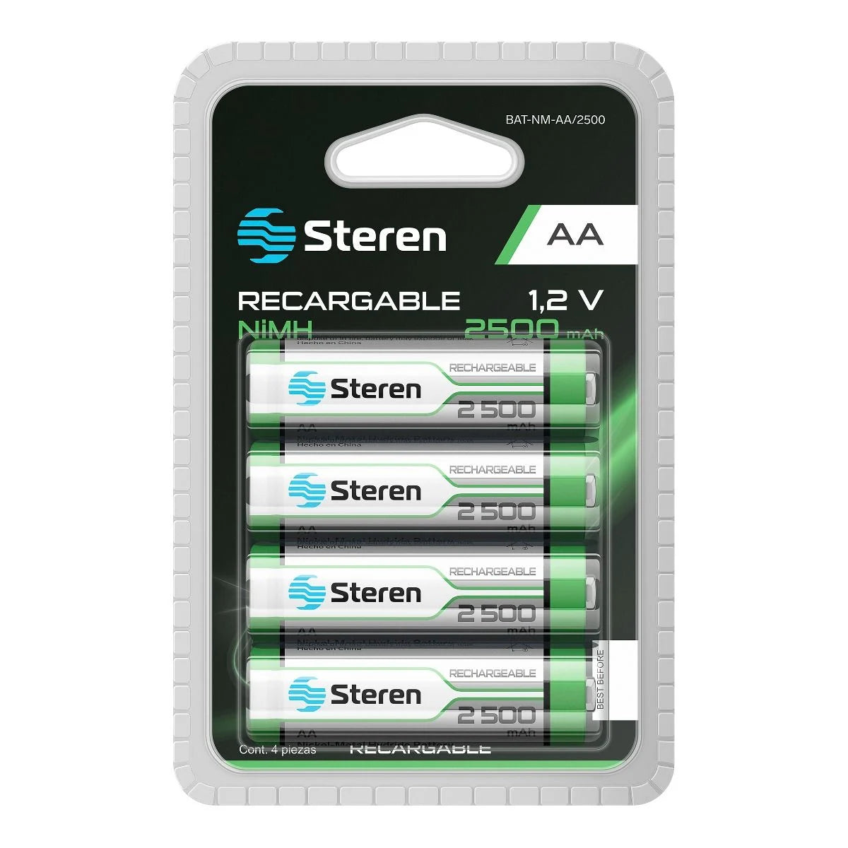 Pilas Steren Recargables Alta Capacidad Tipo Aa Nimh 2500 Mah C/4 Pzas FullOffice.com