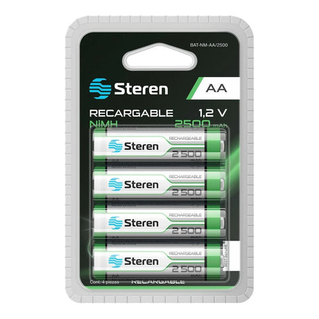 Pilas Steren Recargables Alta Capacidad Tipo Aa Nimh 2500 Mah C/4 Pzas FullOffice.com