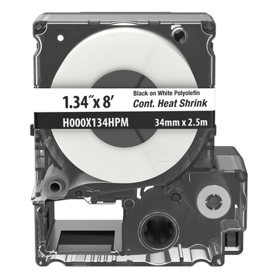 H000X134HPM - Casete de Etiquetas Termocontráctiles / Poliolefina Militar 2:1 / 34 mm (1.34 pulgadas) Ancho / 2.4 m (7.87 pies) Largo / 4 AWG-250 MCM / Blanco