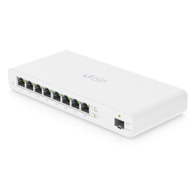 UISP-S - Switch PoE Pasivo / 8 Puertos GbE / 1 Puerto SFP / 110 W (27 V) / 30 W por Puerto / Aislamiento de Puertos / DHCP Snooping