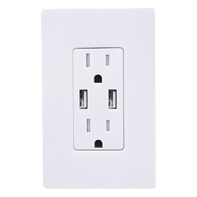 LTRF15UBTRCWH - Tomacorriente USB / 15 A 125 V~ / 2 puertos USB-A 5 V 3.8 A / a prueba de manipulación / placa de vidrio blanco incluida / New Architectural