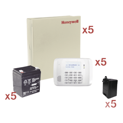 VISTA48-KIT5 - Kit de 5 paneles VISTA-48LA / 8 zonas cableadas + 40 inalámbricas c/u / teclado 6162RF / batería y transformador incluidos / sin comunicador