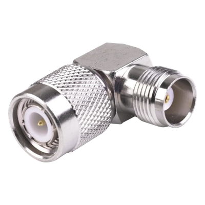 RFT-1227-LF - Adaptador Coaxial / TNC Macho a TNC Hembra / Ángulo Recto / Bronce Niquelado / Contacto Oro / Teflón