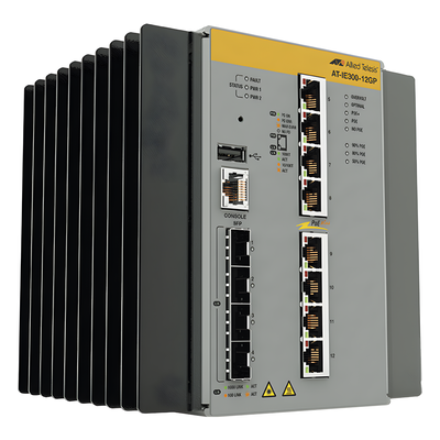 AT-IE300-12GP-80 - Switch Industrial Hi-PoE Continuo Administrable Capa 3 de 8 x 10/100/1000 Mbps + 4 Puertos SFP, 240 W.