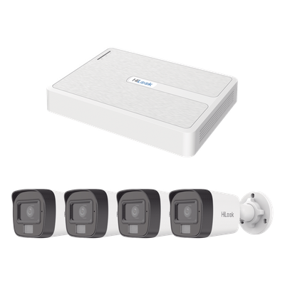 KIPH4B4MP/A - Kit IP 2 Megapixel / NVR de 8 Canales con 8 Puertos PoE / 4 Cámaras IP Bala Dual light para Exterior / Micrófono Integrado