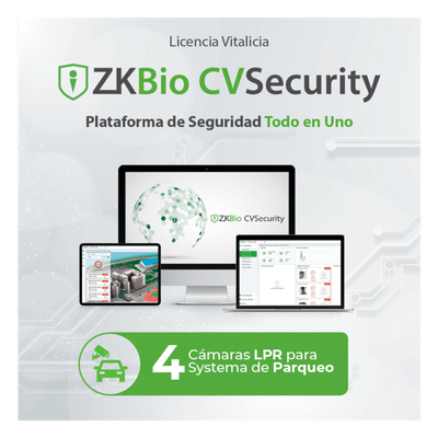 ZKCVPARKP4 - Licencia de Software / 4 Carriles de Estacionamiento / Reconocimiento de Placas LPR / Control de Acceso Vehicular