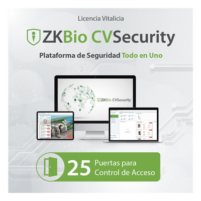 ZK-CV-AC-P25 - Licencia de Software / Control de Acceso / 25 Puertas / Vitalicia / Biométricos Green Label / ZKBio CVSecurity