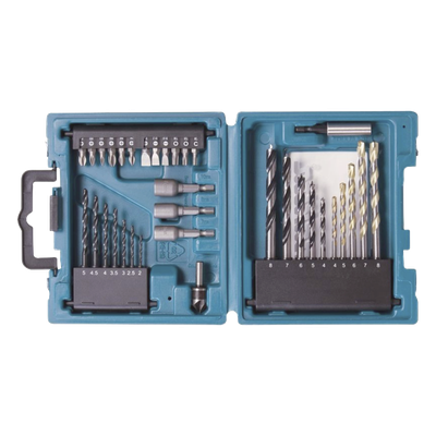 D-36980 - Juego de Accesorios Multipropósito / 34 Piezas / Brocas HSS-R, Concreto y Madera / Puntas y Avellanadores / Guías Magnéticas T20, T25, T30
