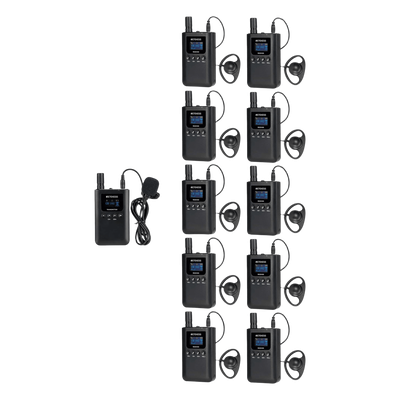 TT125 - Sistema de Guía Turístico / 2.4 GHz / 999 Canales / Alcance 150 m (492.1 ft) / 1 Transmisor y 10 Receptores / USB-C / Batería 3000 mAh