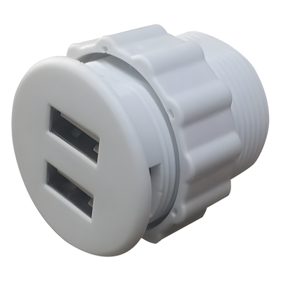 USB-MINI-REDW - Cargador USB Empotrable / 2 Puertos 5V 2A / Tensión Universal 100-240V / Cable 1.5 m (4.9 ft) / Operación 60°C