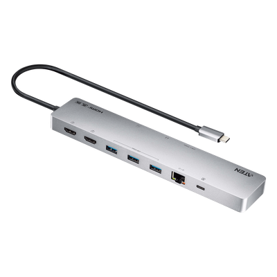 UH3240 - Dock Multipuerto USB-C / 11 en 1 / 8K@120Hz Single o Dual 4K@60Hz / PD 100W / USB 3.2 Gen 1 / Ethernet Gigabit / SD MicroSD / Aluminio / 8.66x1.57x0.63 in