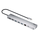 UH3240 - Dock Multipuerto USB-C / 11 en 1 / 8K@120Hz Single o Dual 4K@60Hz / PD 100W / USB 3.2 Gen 1 / Ethernet Gigabit / SD MicroSD / Aluminio / 8.66x1.57x0.63 in