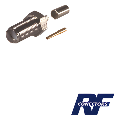 RSA-3050-C - Conector Coaxial SMA Hembra / Anillo Plegable / Para Cable RG-58/U / Cuerpo Bronce Niquelado / Contacto Oro / Aislante Teflón
