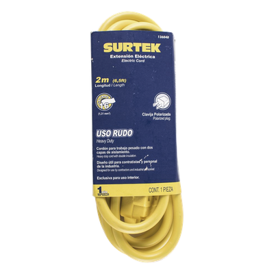 SYS-136040 - Extensión Eléctrica de Uso Rudo / Doble Aislamiento / 2 m (6.6 ft) / Calibre 16 AWG / 127 VCA 10 A / NEMA 1-15P
