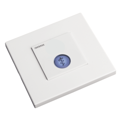 NX0195/B - Pulsador de Alarma Médica Iluminado / Contacto NA / IP65 / 12VDC / 44x44x46 mm / 1.73x1.73x1.81 in
