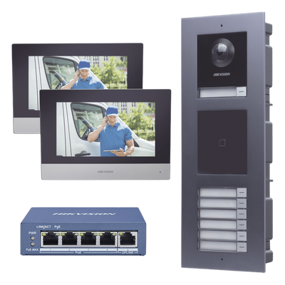 DSKIS-MULTI-7AP - Kit Videoportero IP / 2 Megapixel / 7 Departamentos / 2 Puertas / IP65 / PoE / Empotrado