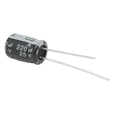 CE220/25V - Capacitor Electrolítico Radial / 220 µF / 25 Vcc / 105 °C / 8 x 11 mm / 2000 h Durabilidad