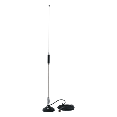 703 - Antena Móvil CB / Banda Civil 26.960 - 27.400 MHz / Acero Inoxidable / Base Magnética / Cable RG58 5 m / 61 cm (24 in)