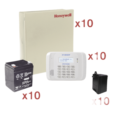 VISTA48-KIT10 - Kit de 10 paneles VISTA-48LA / 8 zonas cableadas + 40 inalámbricas c/u / teclado 6162RF / batería y transformador incluidos / sin comunicador