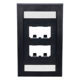 CFPE4BLY - Placa de Pared Vertical / 4 Puertos Mini-Com / Con Espacio para Etiquetas / 2.75 x 4.5 pulg. / Perfil Elevado / Negro
