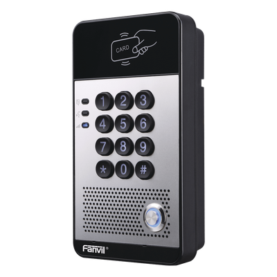 I20S - Audio Portero IP con 2 líneas SIP, relevador integrado, teclado numérico y lectora de tarjetas RFID para control de acceso, PoE
