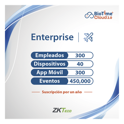 ZKT0820134 - Licencia Cloud / 300 Usuarios / 40 Dispositivos / Gestión de Asistencia / Reportes Personalizables / Acceso Remoto