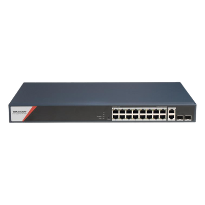 DS-3E1520HP-SI-16P2T2F - Switch PoE+ Administrable / 16 Puertos Gigabit / 4 Puertos PoE++ 90 W / 2 Uplink Gigabit / 2 SFP / Alcance Extendido 300 m (984.3 ft) / 230 W