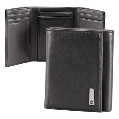 3016-3501 - Cartera Athens Negra de Piel con Compartimento de Micromalla para ID. Doblable en 3 Partes con Divisor de Billetes. Pocket Wallet