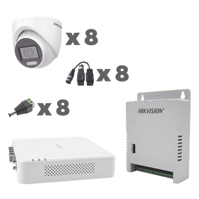 KH1080P8EWFH - KIT TurboHD 1080p / DVR 8 Canales con audio por coaxitron / 8 Cámaras con Micrófono Integrado 101° Visión/  luz blanca + IR visión nocturna  / Transce