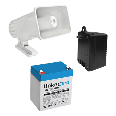 4A16V30W - Kit de accesorios para sistema de seguridad / Batería 5.5 Ah / Transformador 16.5 VCA / Sirena 30W / Diseño compacto