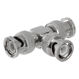TT-RG-14 - Adaptador Coaxial Tipo T / Triple BNC Macho / 75 Ohm / RG-59 y RG-6 / Níquel y Oro / 39.9 mm de Longitud