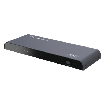 TT501V2.0 - Switch Conmutador HDMI de 5 entradas a 1 salida / 4K @ 60Hz / HDMI 2.0 / HDCP 2.0 / HDMI 3D / Soporta audio estándar, DSD (Direct Stream Digital) y HD (HBR) / Diferentes modos de conmutación, Manual, Control Remoto y RS232.