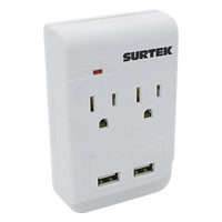 SYS-136205 - Multicontacto / 2 Salidas AC Aterrizadas / 2 Puertos USB / 15A / 300J / 4.57 x 3.78 x 1.10 pulgadas