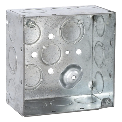 HUB-232 - Caja Cuadrada Galvanizada / 4 x 4 in / Profundidad 2.125 in / Capacidad 30.3 in³ / 12 Knockouts / Resistente al Fuego