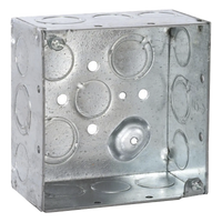 HUB-232 - Caja Cuadrada Galvanizada / 4 x 4 in / Profundidad 2.125 in / Capacidad 30.3 in³ / 12 Knockouts / Resistente al Fuego