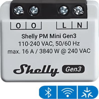 SHELLYPMMINIGEN3 - Medidor de consumo inteligente / Wi-Fi 2.4 GHz / 1 canal 16A / Alcance 10-30 m / Compatible Alexa y Google Home