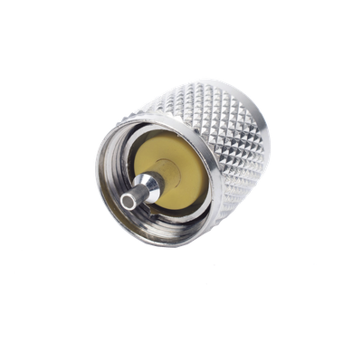 RFU-508-X - Conector Coaxial UHF Macho / PL-259 / Anillo Plegable / RG-8/X, LMR-240, 9258 / Níquel-Plata / Baquelita